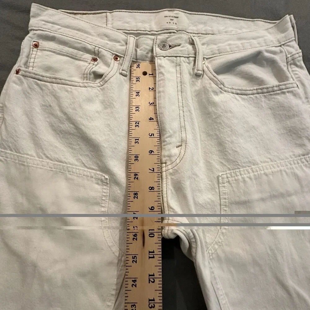 Levis Jeans Mens 34x32 Altered 502 Carpenter Double Knee Work Pants White Denim